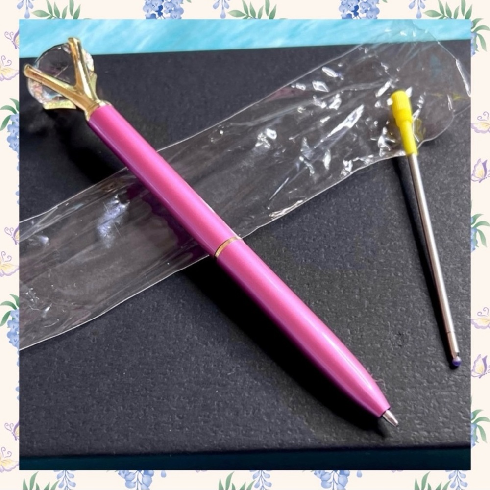 Diamond Top Ballpoint Metal Pen Pink Gold Black Ink Refillable PinkRainCloud